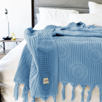 XL Waffle Organic Cotton Blanket in Tranquil Sky