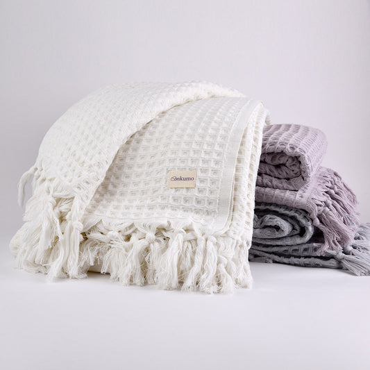 King Size Organic Cotton Blanket in Pure Ivory